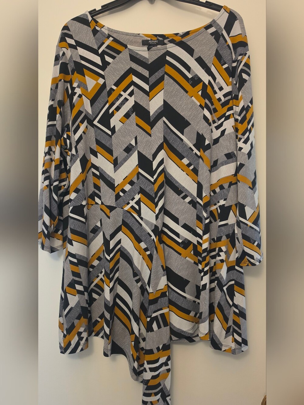 Alfani Geometric Print Tunic in Mustard, Gray & Black
